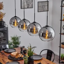 Suspension Verre 25 cm Koyoto Chrome, Clair, Fumé, 4 lumières