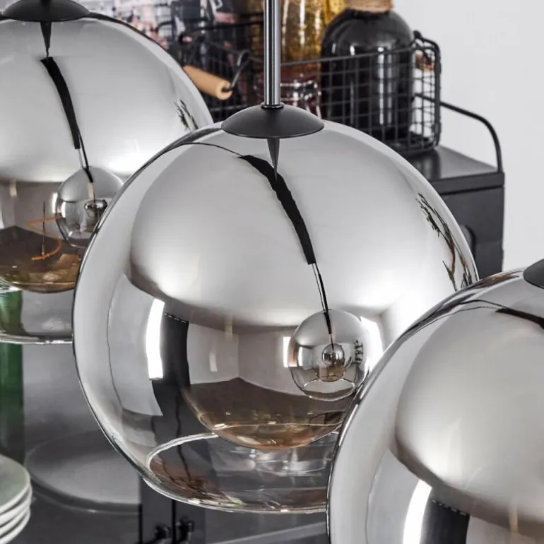 Suspension Verre 25 cm Koyoto Chrome, Clair, Fumé, 4 lumières