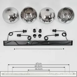 Suspension Verre 25 cm Koyoto Chrome, Clair, Fumé, 4 lumières