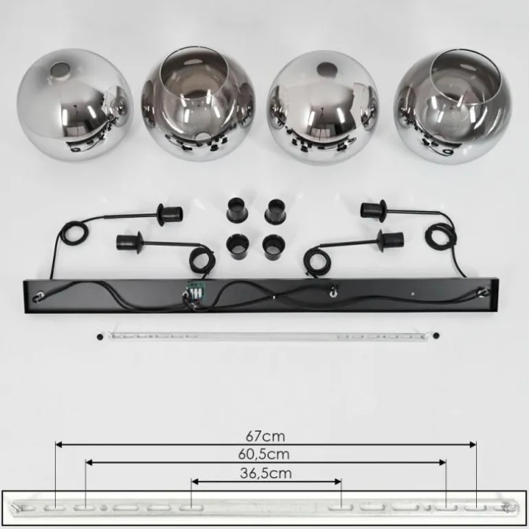 Suspension Verre 25 cm Koyoto Chrome, Clair, Fumé, 4 lumières