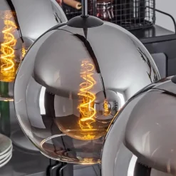 Suspension Verre 25 cm Koyoto Chrome, Clair, Fumé, 4 lumières