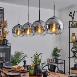 Suspension Verre 25 cm Koyoto Chrome, Clair, Fumé, 4 lumières