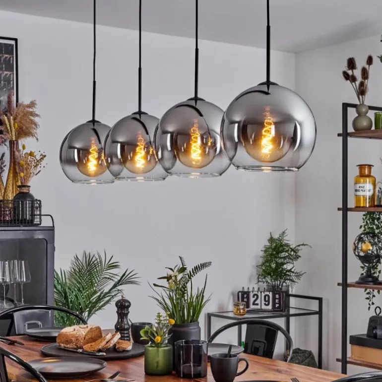 Suspension Verre 25 cm Koyoto Chrome, Clair, Fumé, 4 lumières