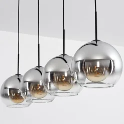 Suspension Verre 25 cm Koyoto Chrome, Clair, Fumé, 4 lumières