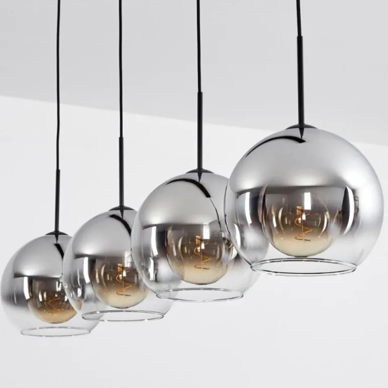 Suspension Verre 25 cm Koyoto Chrome, Clair, Fumé, 4 lumières