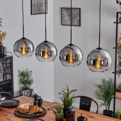 Suspension Verre 25 cm Koyoto Chrome, Clair, Fumé, 4 lumières