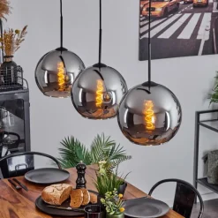 Suspension Verre 25 cm Koyoto Chrome, Fumé, 3 lumières