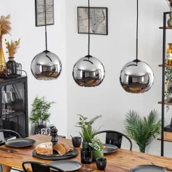 Suspension Verre 25 cm Koyoto Chrome, Fumé, 3 lumières