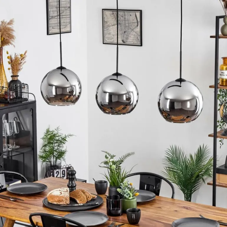 Suspension Verre 25 cm Koyoto Chrome, Fumé, 3 lumières