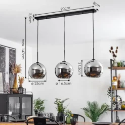 Suspension Verre 25 cm Koyoto Chrome, Fumé, 3 lumières