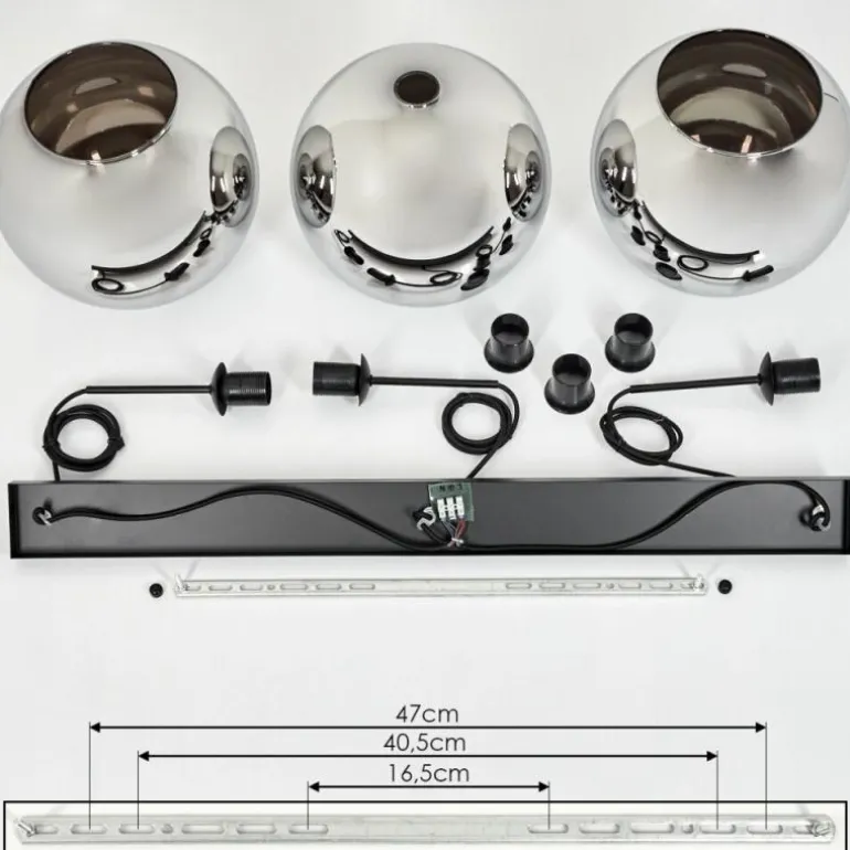 Suspension Verre 25 cm Koyoto Chrome, Fumé, 3 lumières