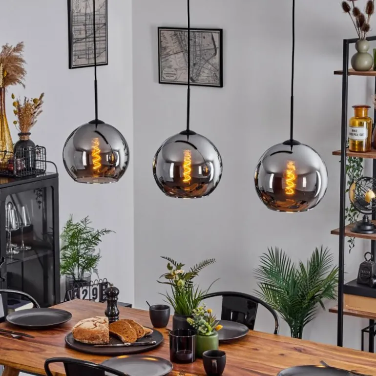 Suspension Verre 25 cm Koyoto Chrome, Fumé, 3 lumières