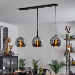 Suspension Verre 25 cm Koyoto Chrome, Fumé, 3 lumières