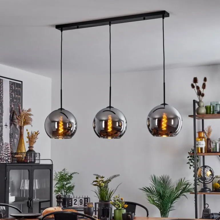 Suspension Verre 25 cm Koyoto Chrome, Fumé, 3 lumières