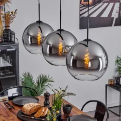 Suspension Verre 30 cm Koyoto Chrome, Clair, Fumé, 3 lumières