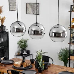 Suspension Verre 30 cm Koyoto Chrome, Clair, Fumé, 3 lumières