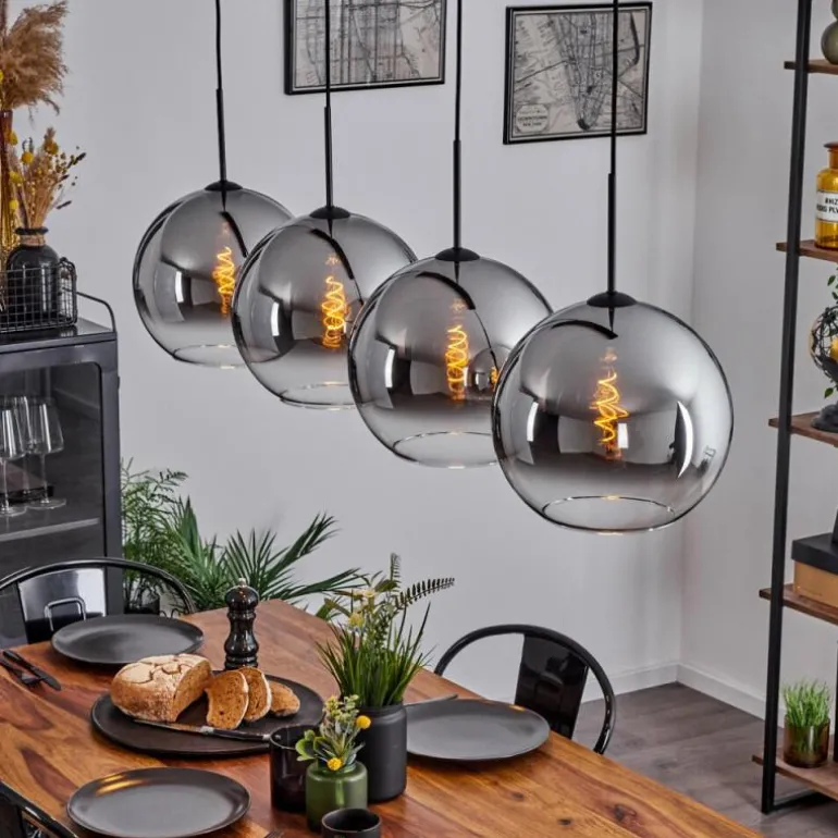 Suspension Verre 30 cm Koyoto Chrome, Clair, Fumé, 4 lumières