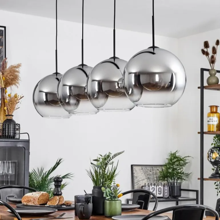 Suspension Verre 30 cm Koyoto Chrome, Clair, Fumé, 4 lumières