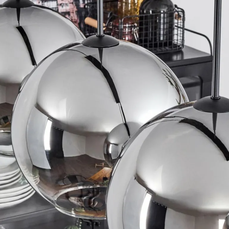 Suspension Verre 30 cm Koyoto Chrome, Clair, Fumé, 4 lumières