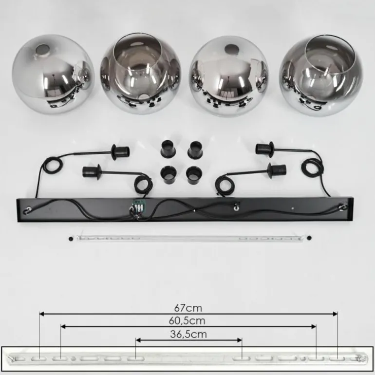 Suspension Verre 30 cm Koyoto Chrome, Clair, Fumé, 4 lumières