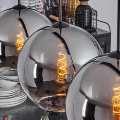 Suspension Verre 30 cm Koyoto Chrome, Clair, Fumé, 4 lumières