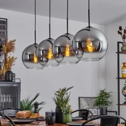 Suspension Verre 30 cm Koyoto Chrome, Clair, Fumé, 4 lumières