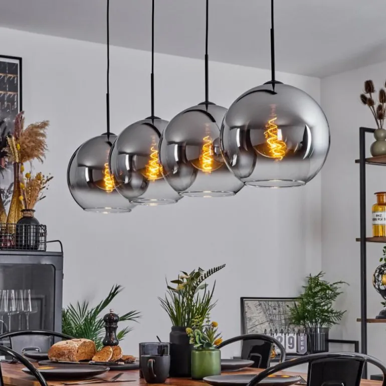 Suspension Verre 30 cm Koyoto Chrome, Clair, Fumé, 4 lumières