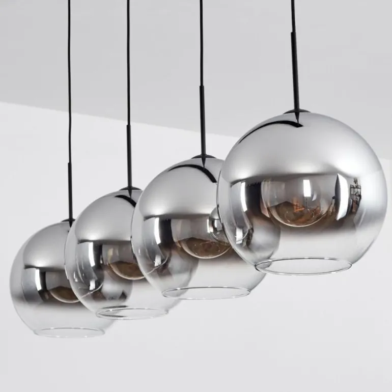 Suspension Verre 30 cm Koyoto Chrome, Clair, Fumé, 4 lumières