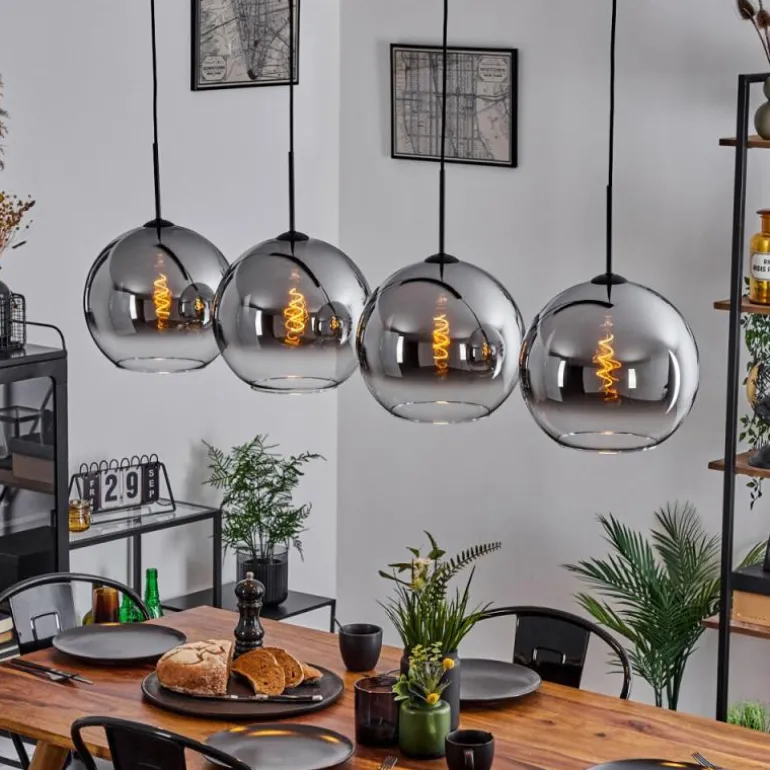 Suspension Verre 30 cm Koyoto Chrome, Clair, Fumé, 4 lumières