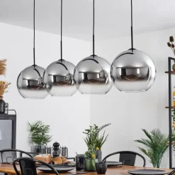 Suspension Verre 30 cm Koyoto Chrome, Clair, Fumé, 4 lumières