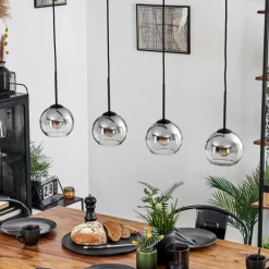 Suspension Verre 15 cm Koyoto Chrome, Clair, Fumé, 4 lumières