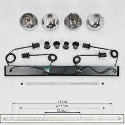 Suspension Verre 15 cm Koyoto Chrome, Clair, Fumé, 4 lumières