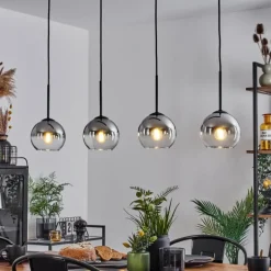 Suspension Verre 15 cm Koyoto Chrome, Clair, Fumé, 4 lumières