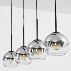 Suspension Verre 15 cm Koyoto Chrome, Clair, Fumé, 4 lumières