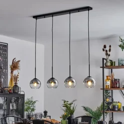 Suspension Verre 15 cm Koyoto Chrome, Clair, Fumé, 4 lumières