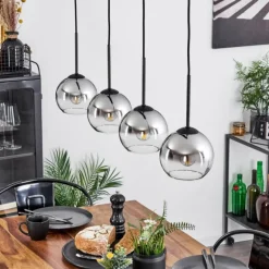 Suspension Verre 15 cm Koyoto Chrome, Clair, Fumé, 4 lumières