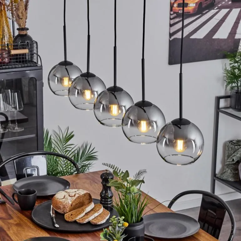 Suspension Verre 15 cm Koyoto Chrome, Clair, Fumé, 5 lumières