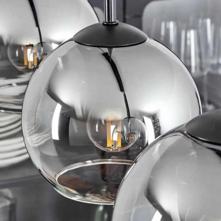 Suspension Verre 15 cm Koyoto Chrome, Clair, Fumé, 5 lumières