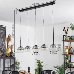 Suspension Verre 15 cm Koyoto Chrome, Clair, Fumé, 5 lumières