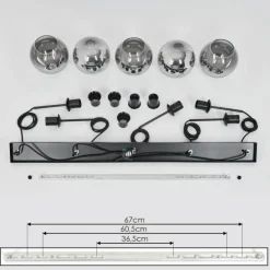 Suspension Verre 15 cm Koyoto Chrome, Clair, Fumé, 5 lumières