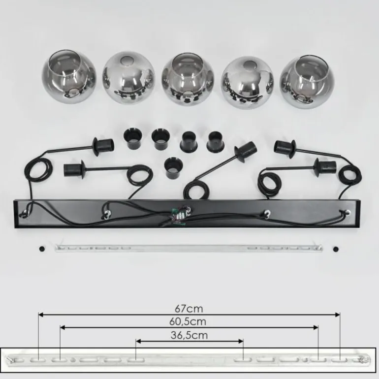 Suspension Verre 15 cm Koyoto Chrome, Clair, Fumé, 5 lumières