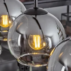 Suspension Verre 15 cm Koyoto Chrome, Clair, Fumé, 5 lumières
