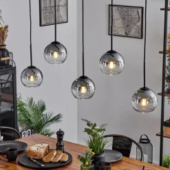 Suspension Verre 15 cm Koyoto Chrome, Clair, Fumé, 5 lumières