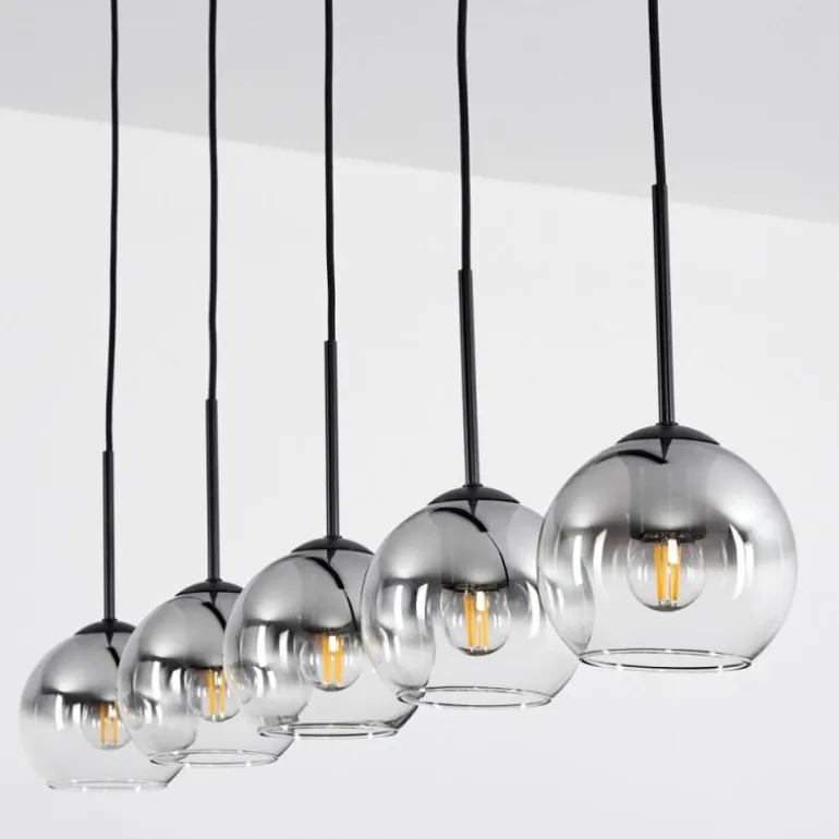 Suspension Verre 15 cm Koyoto Chrome, Clair, Fumé, 5 lumières