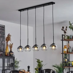 Suspension Verre 15 cm Koyoto Chrome, Clair, Fumé, 5 lumières