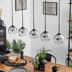 Suspension Verre 15 cm Koyoto Chrome, Clair, Fumé, 5 lumières