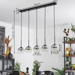 Suspension Verre 15 cm Koyoto Chrome, Clair, Fumé, 5 lumières