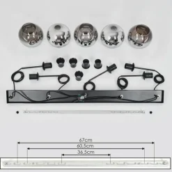 Suspension Verre 15 cm Koyoto Chrome, Clair, Fumé, 5 lumières