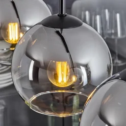 Suspension Verre 15 cm Koyoto Chrome, Clair, Fumé, 5 lumières