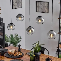 Suspension Verre 15 cm Koyoto Chrome, Clair, Fumé, 5 lumières